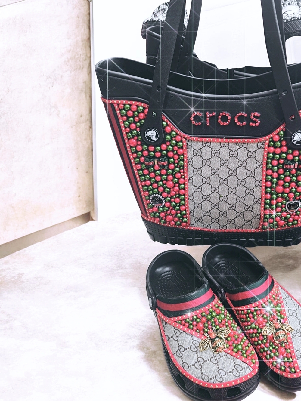 Red & Green Beaded Tote Bag